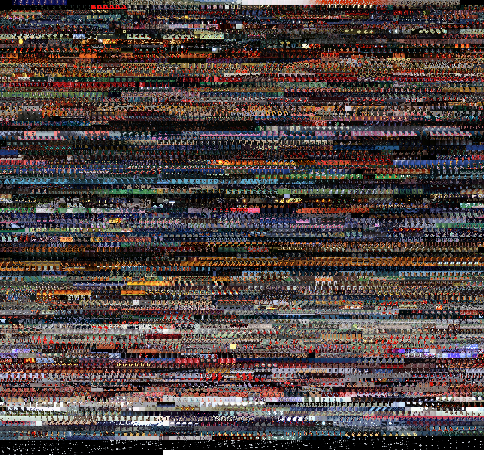 A montage of Akira, rendering one frame for each second of film at 20 x 16, printing in 80 columns.